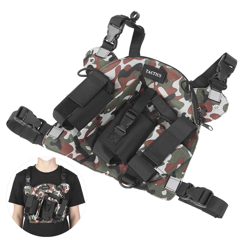 Lightweight Walkie Talkie Chest Front Pack, Vest Rig Carry Bag, Material for Patrol Outdoor Sports(Jungle camouflage)