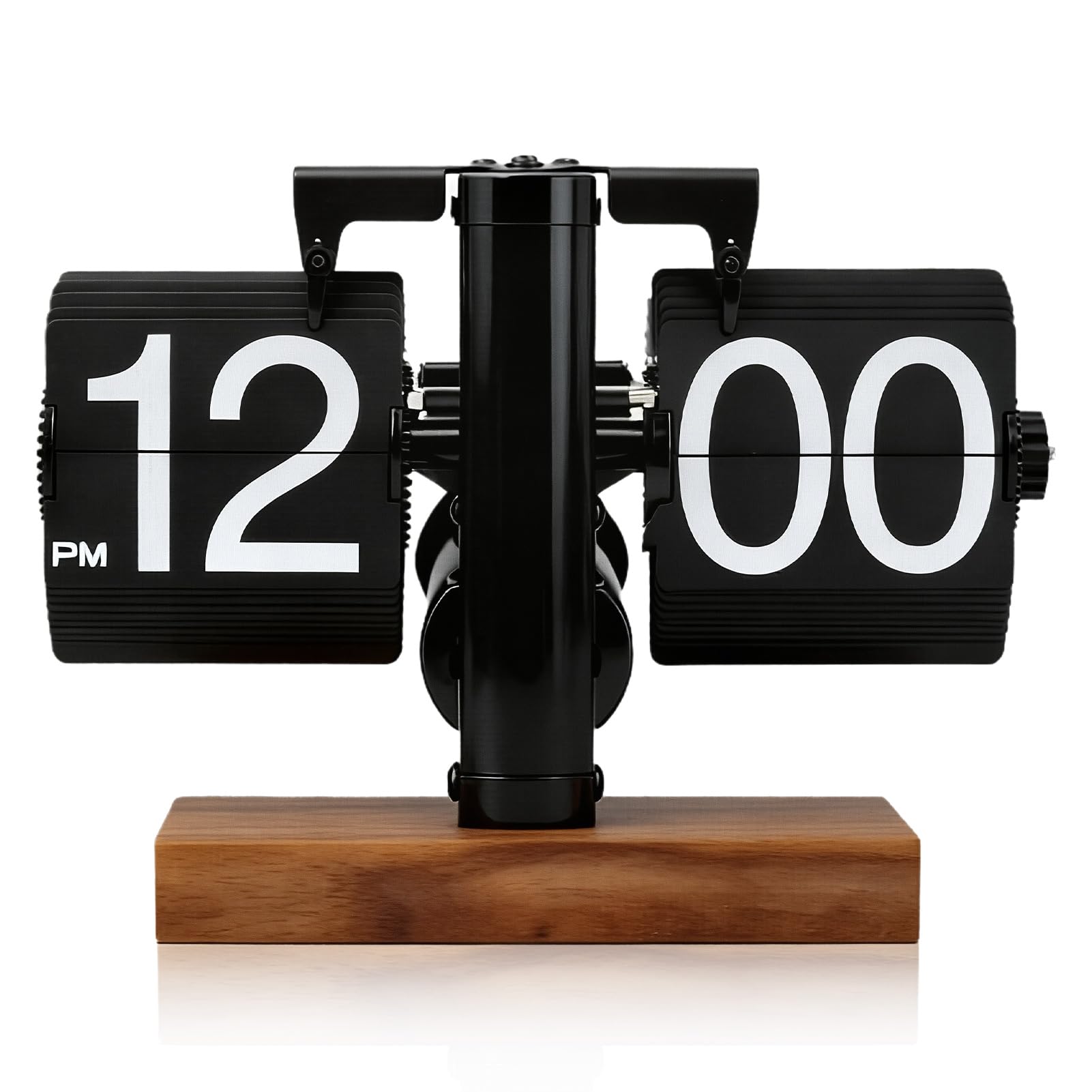 HERCHR Reloj con Tapa, Reloj De Escritorio con Tapa Retro, Reloj Mecánico Digital con Tapa hacia Abajo, Reloj De Mesa con Tapa Automática, Reloj Mecánico con Pilas para Decoración De(Negro Mate)