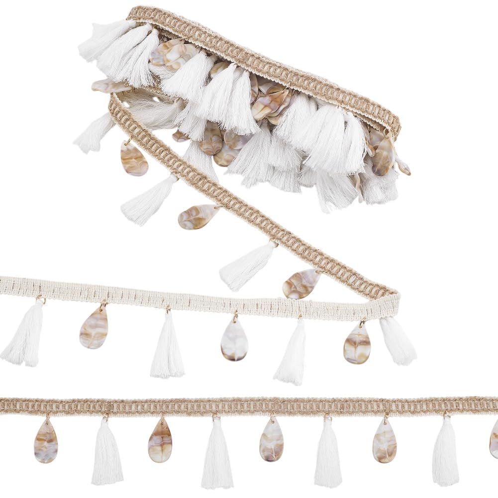 PH PandaHall 4.5m Shell Fringe Trim Sewing Trim with Tassels 6cm Wide Boho Polyester Lace Ribbon with Teardrop Shells for Clothing Dresses Sewing Home Curtains Lampshade Bag Decoration