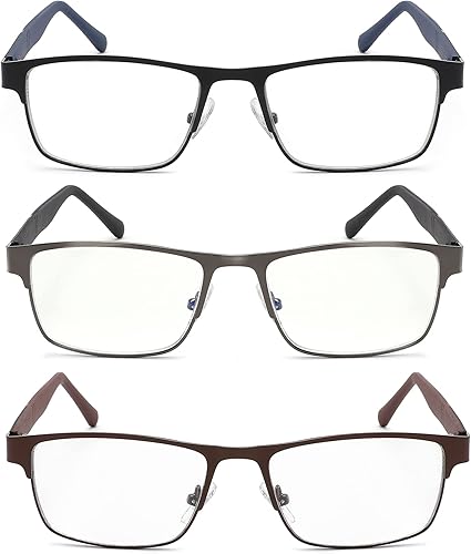 Miniatura 7 de Paquete de 3 lentes de lectura para hombre, bloqueo de luz azul, marco de metal moderno, para lectura de computadora, antifatiga