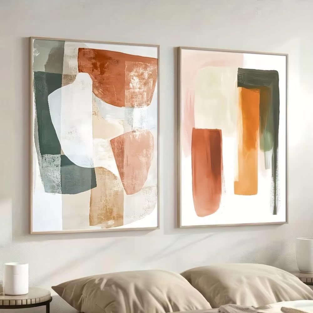 IHHGNB 2 szt. Bezramkowy artystyczny geometryczny abstrakcyjny plakat na płótnie wydruki prosty zielony kształt sztuka nowoczesna dekoracja ścienna do domu (80 x 110 cm (31 x 43 cale) x 2/bez ramki)