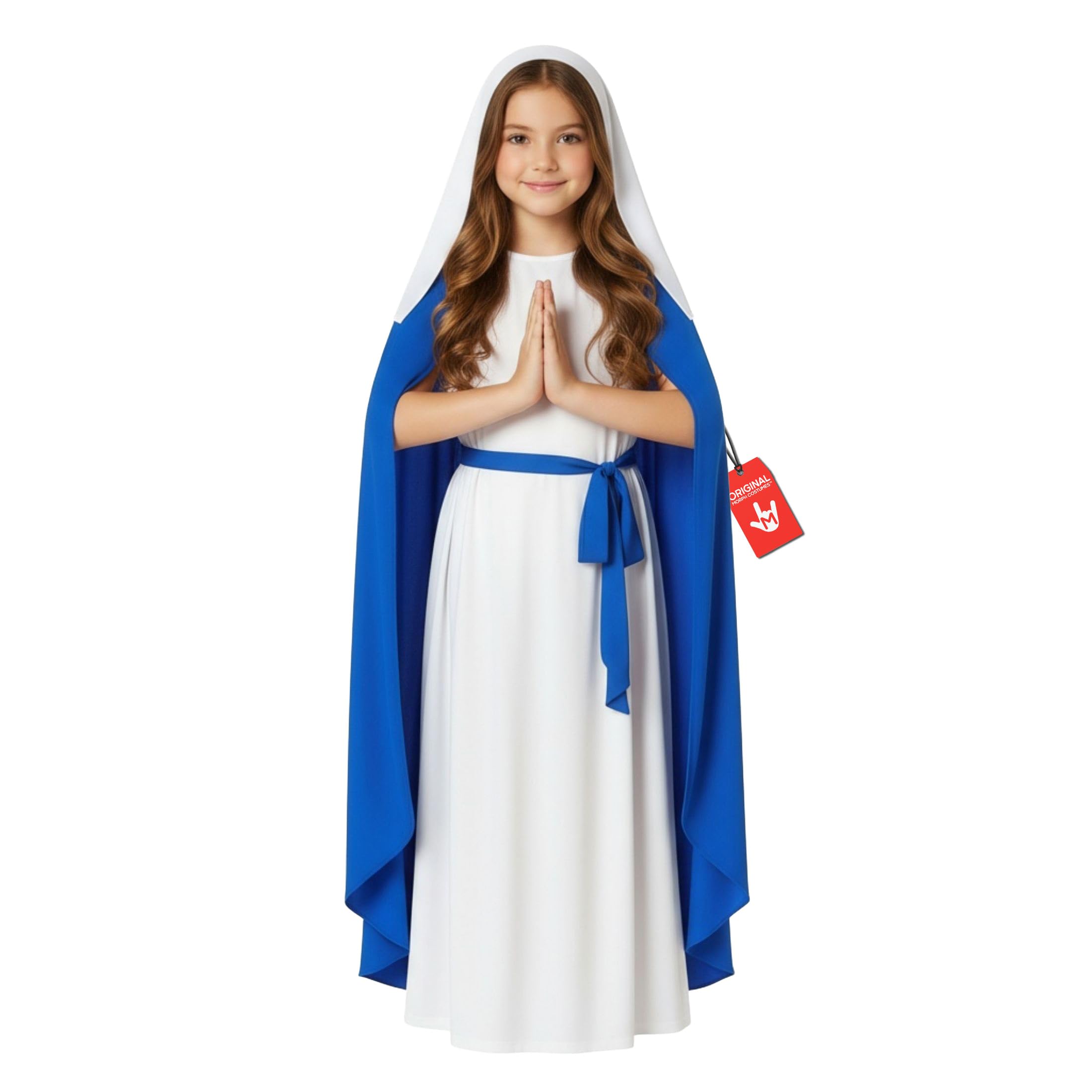 Morph Disfraz Virgen Maria Niña, Disfraz Belen Halloween Niña | Túnica Azul, Capucha, Cinturón & Capa Larga, Estilo Belén, Perfecto para Halloween, Ideal para Juegos de Rol