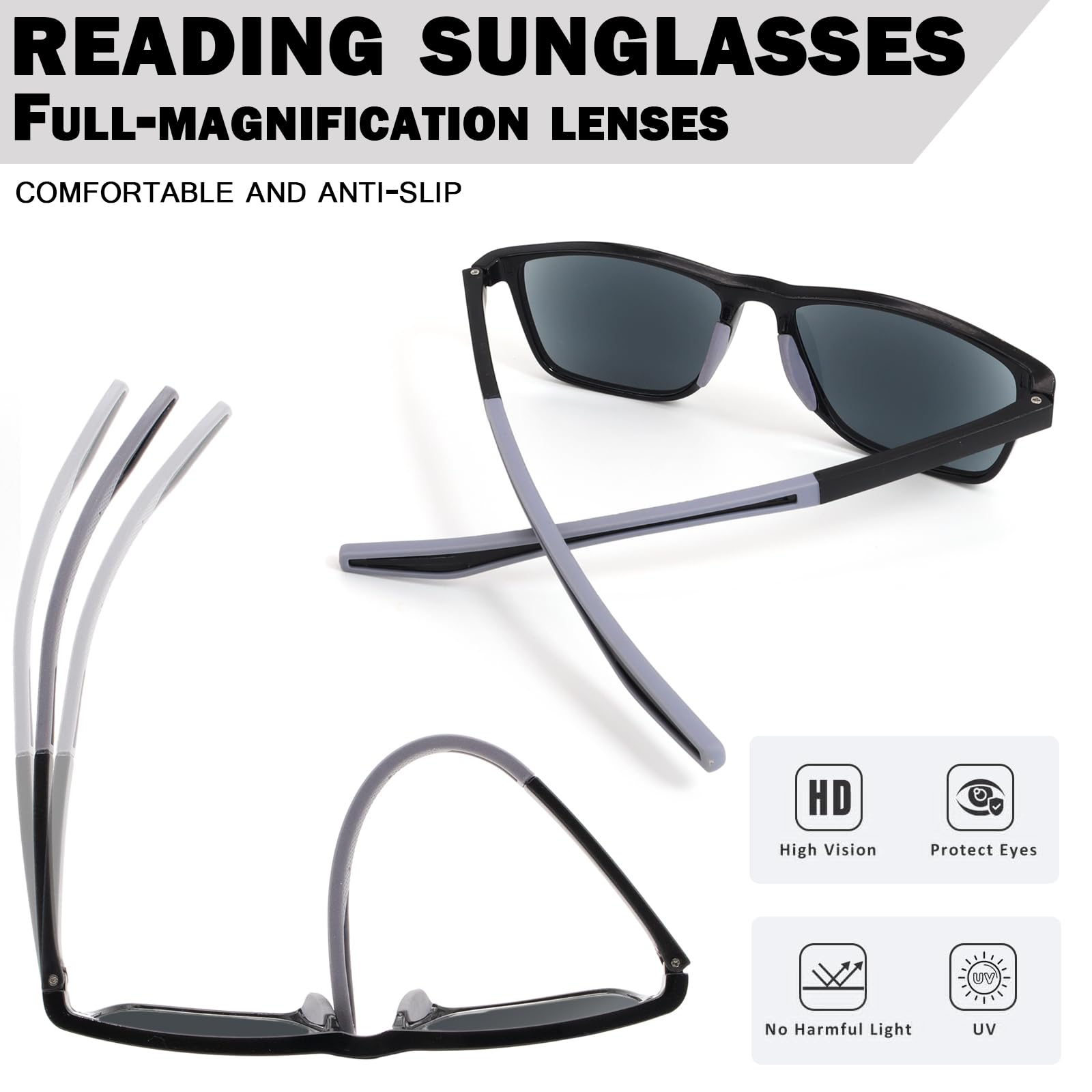 Paquete de 2 lentes de sol de lectura para hombres y mujeres, protección UV400, ligeros, para exteriores, lentes de sol de lectura, no bifocales
