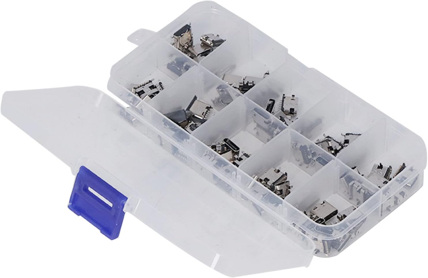 Eacam 100Pcs TYPE C USB Female Plug Connector, Stainless Steel Shell, Wear Resistant and with 10 Types for Computers, Chargers