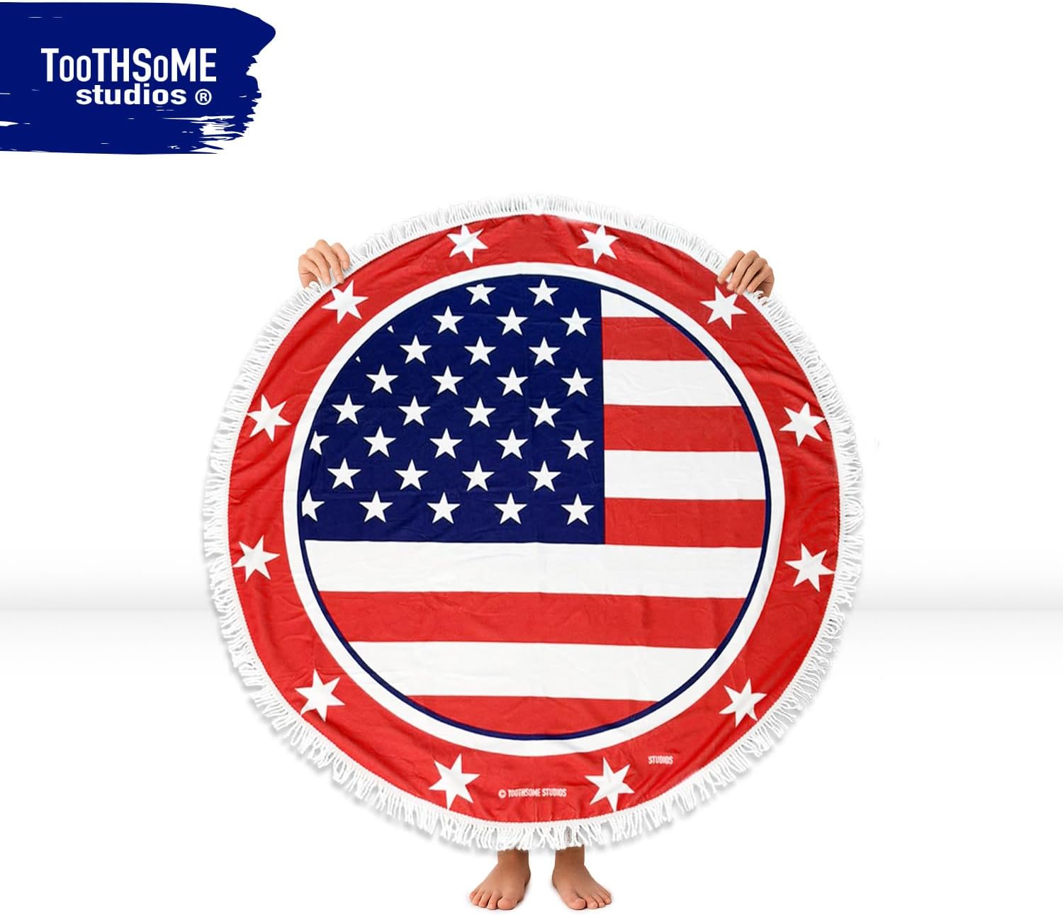 Toothsome Studios Patriotic Round Beach Towel, Microfiber, 59 inches Diameter (AmericanFlag)