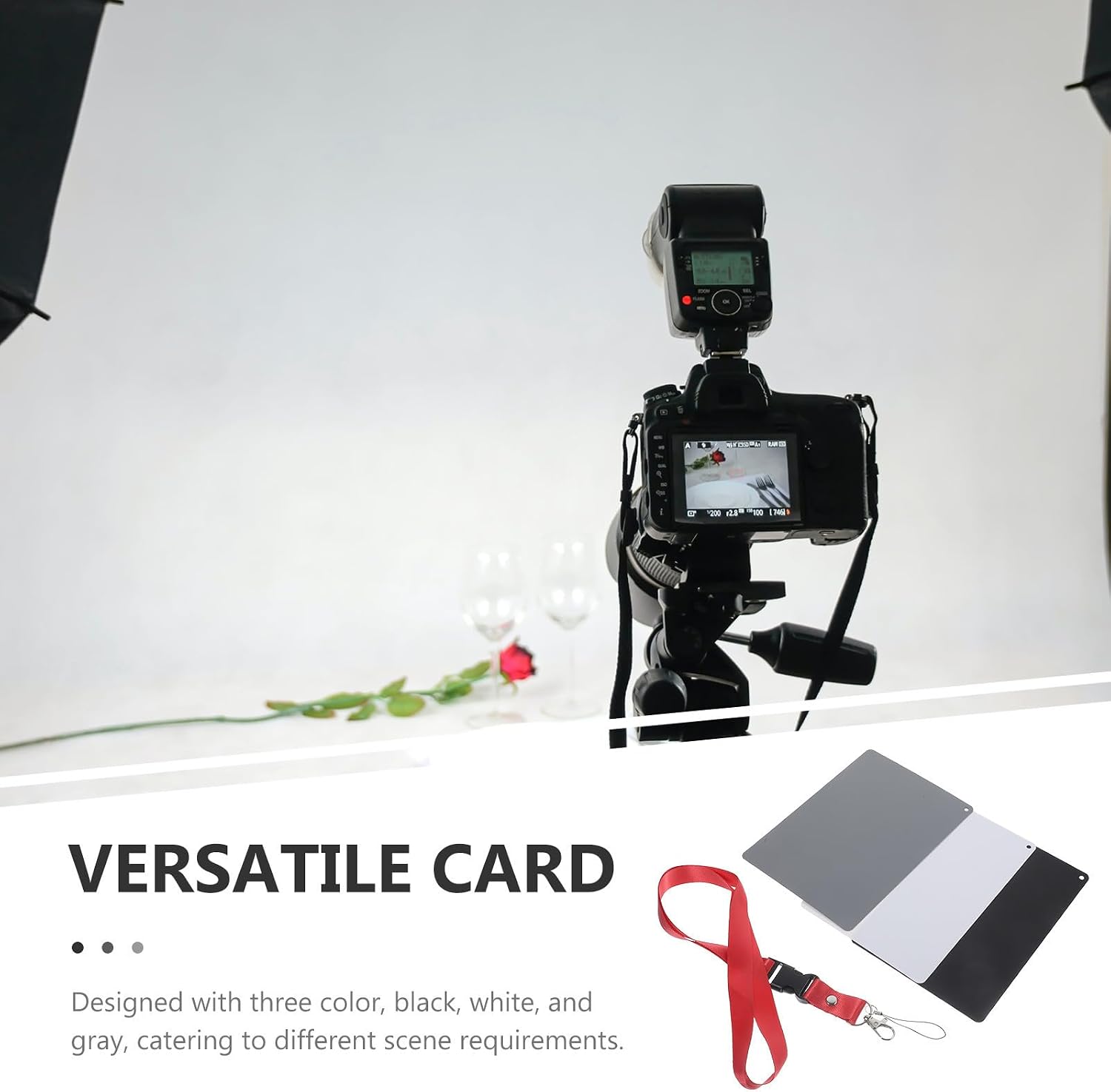 Portable Grey Balance Card with Neck Strap for DSLR Digital Camera, Plastic Material, Calibrate White Balance and Exposure for Professional Photographers