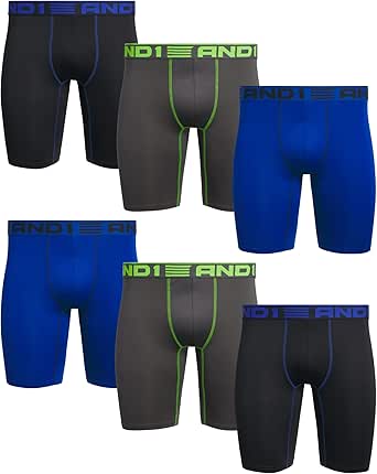 AND1 Men's Underwear  6 Pack Long Leg Performance Compression Boxer Briefs (S-3XL)