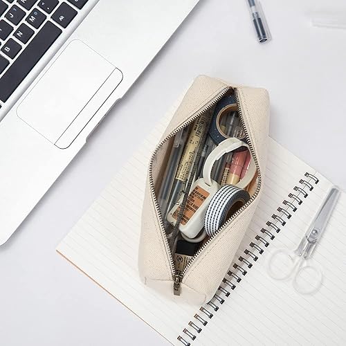 Miniatura 7 de Estuche de lona para lápices, bolsa de artículos de papelería, estuche de almacenamiento para cosméticos (negro, S)