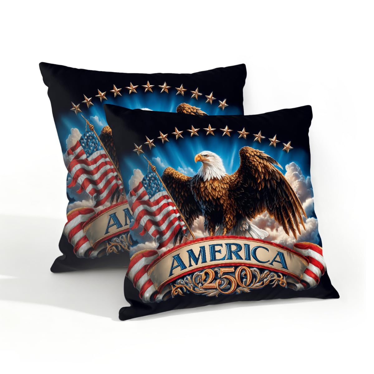 Outdoor Pillow Covers Waterproof Pillowcases 18x18in Set of 2 America-250th Independence Day Stars Decorative Throw Cushion Case for Couch Sofa Garden Patio Furniture