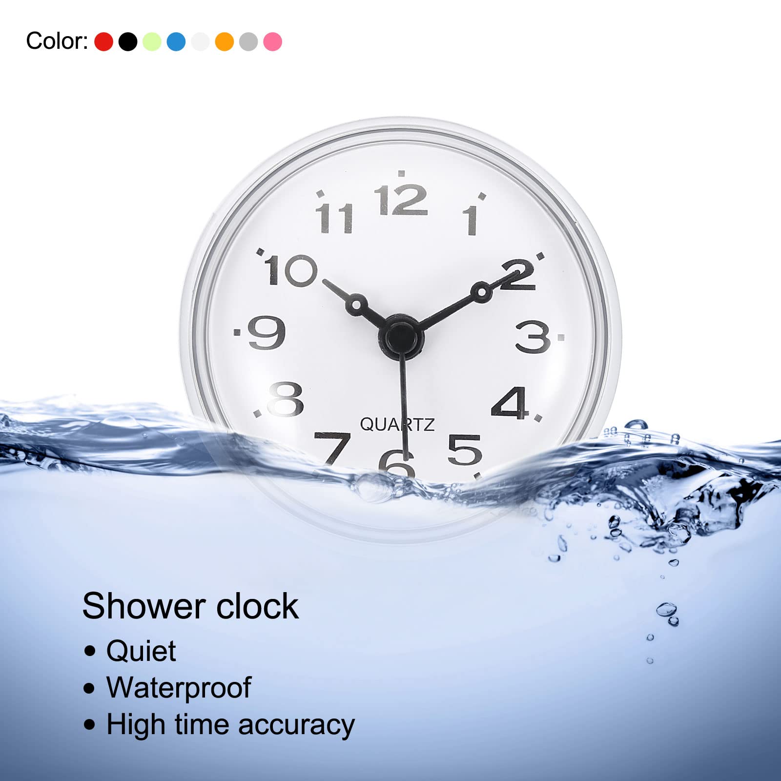 PATIKIL Impermeabile Bagno Orologio, Mini Rotondo Parete Orologi con Aspirazione Coppa per Doccia Cucina Casa Decorazione, Bianco