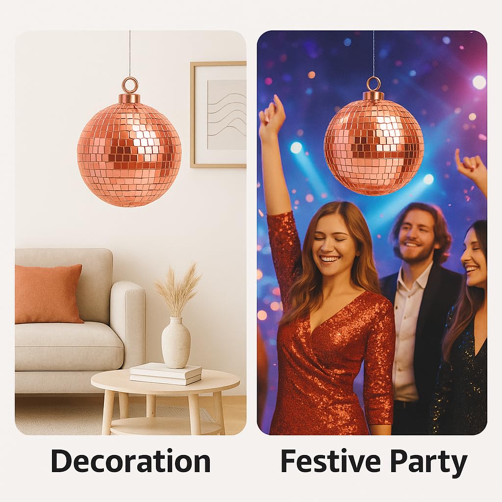 LTMG Boule à Facettes Disco Rose Gold 20cm avec crochet de suspension - Décoration Scintillante de Grande Taille pour Fêtes et Événements