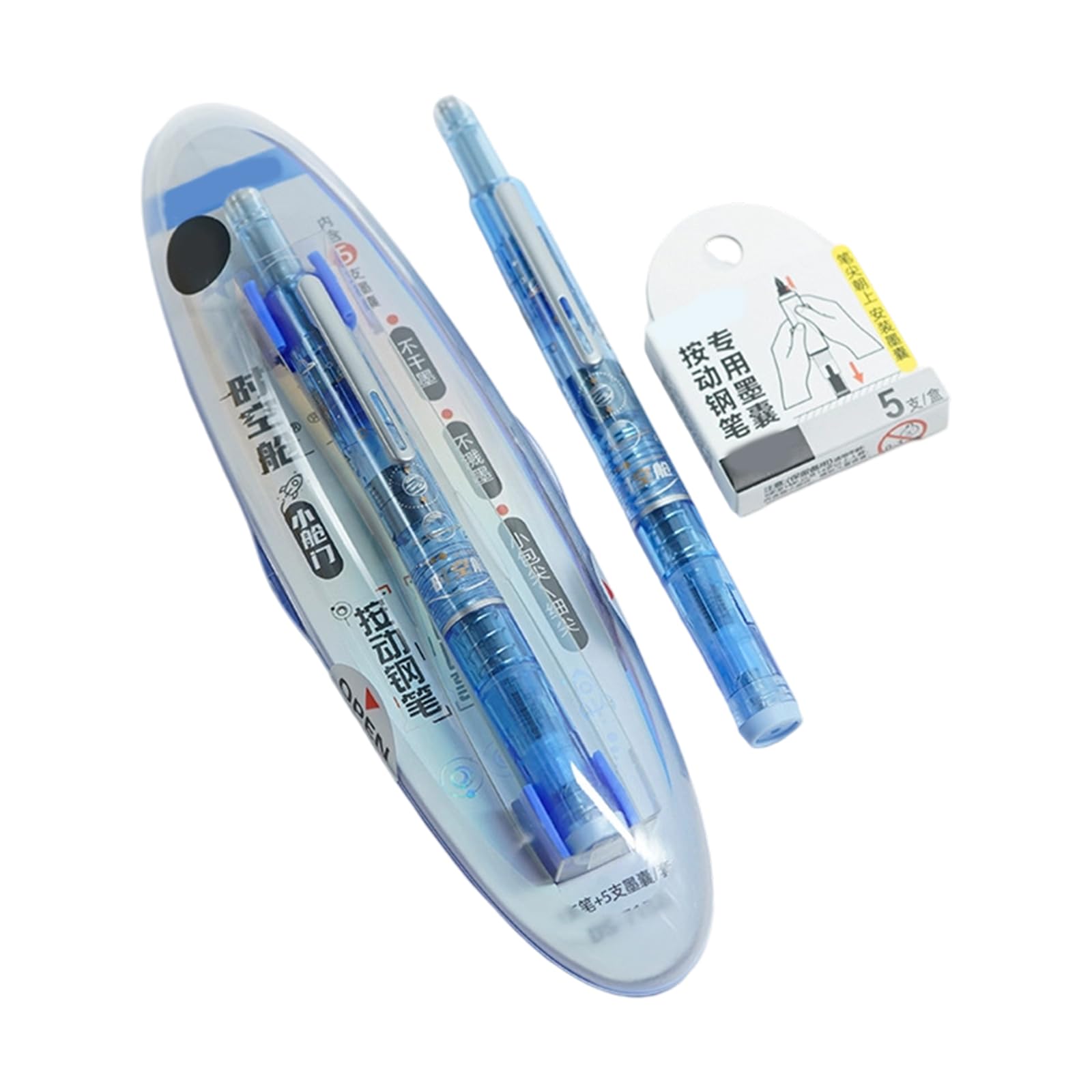Xinsheinelry Retractable Fountain Pen with 5 Inks Sacs Press Beginner Calligraphy Fine Tip for Beginner Handwriting Practice Erasable Fountain