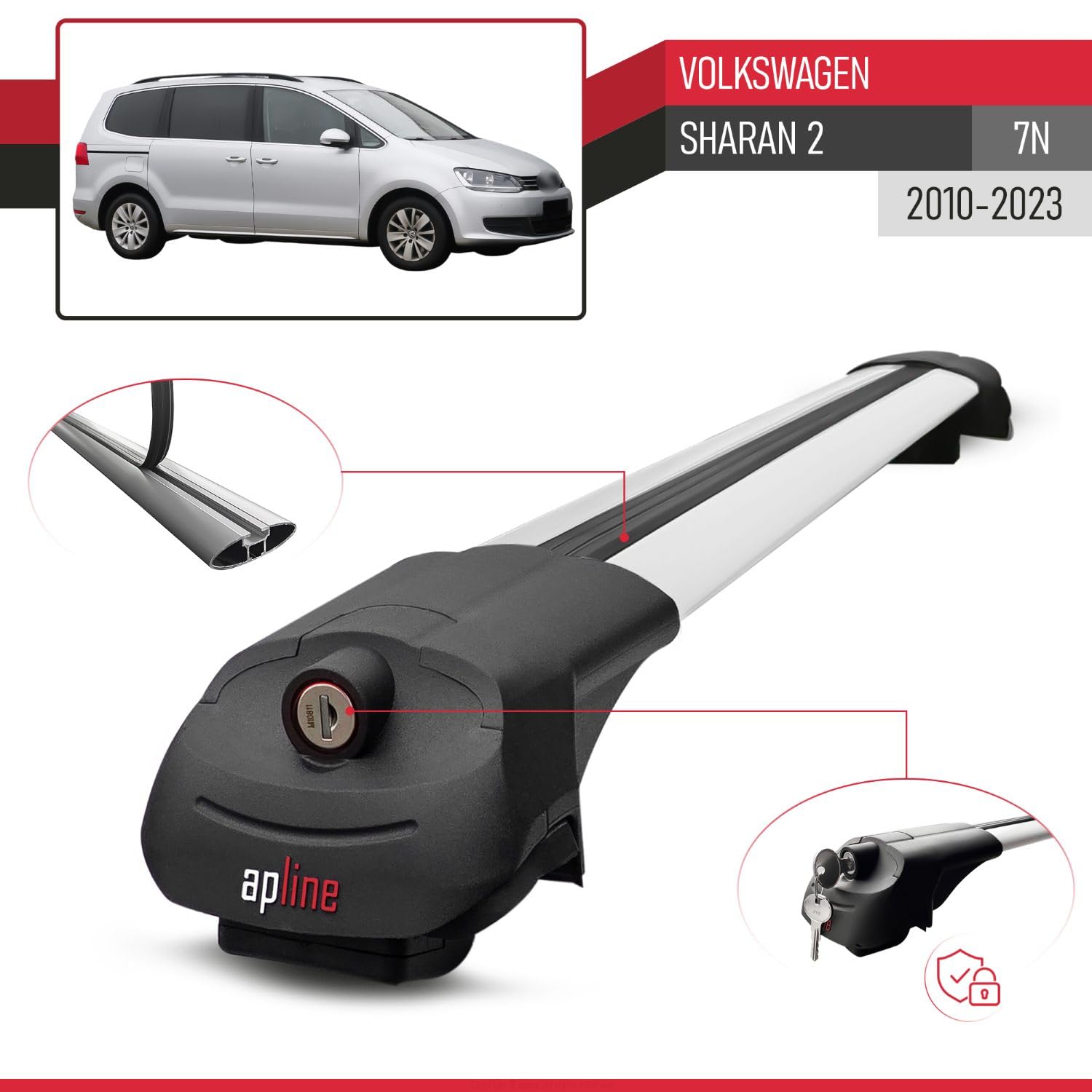 Compatible con Volkswagen Sharan 2 (7N) 2010-2023 Modelo Ace-1 Barra de Techo Auto Portaequipajes Barras Transversales Gris Aluminio 2 Barras
