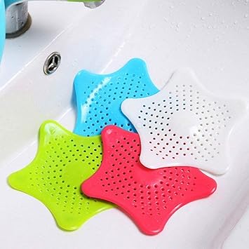 SUPARAB Silicone Star Shaped Sink Filter Bathroom Hair Catcher, Drain Strainers Cover Trap Basin (Multicolour; 5)