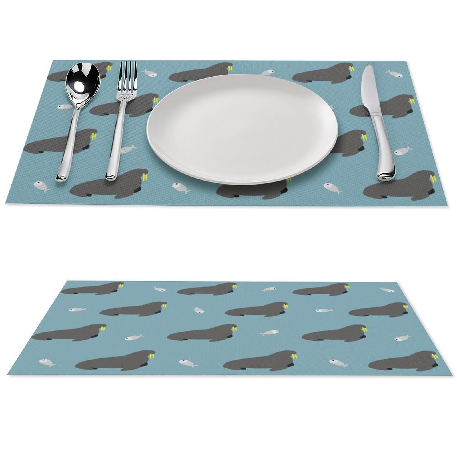 Walrus Pattern Placemats Set of 6 PCS Washable Table Runner 18" X 12" Place Mats for Kitchen Party Dining Decoration