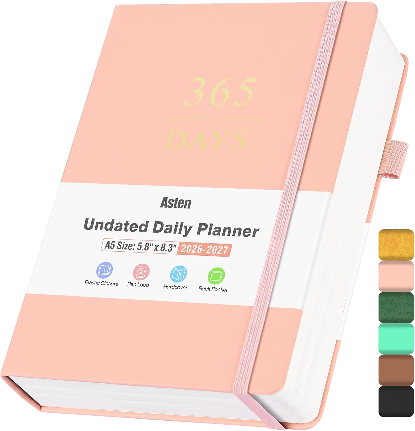 Planner, Undated Daily Planner with To Do List, 365 Days Planner for ADHD, Agenda for Women Men, Hourly Planner Notebook for Goal Setting, Productivity Organizer with Calendar, 8.3" x 5.8" (Pink)