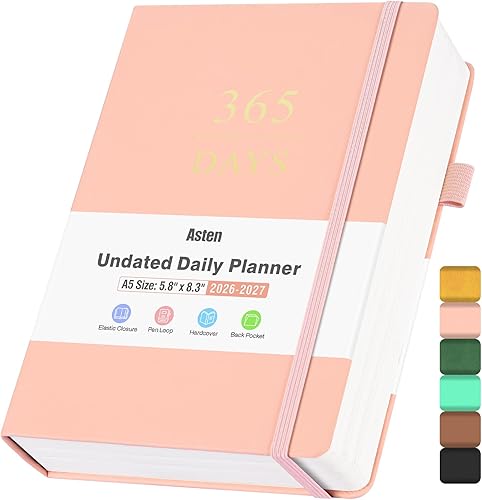 Asten Planificador, planificador diario sin fecha con lista de tareas, planificador de 365 días para TDAH, agenda para hombres, agenda por hora