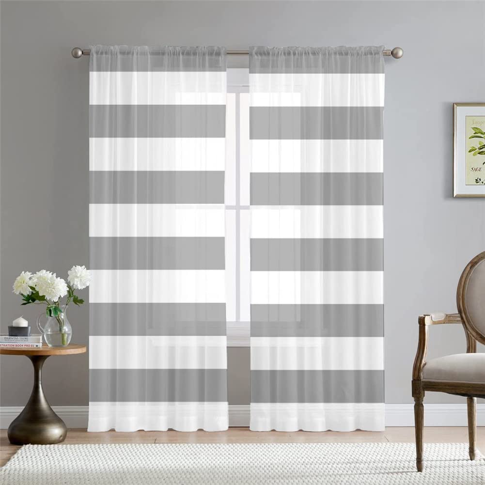 Hiseng Voile Curtains for Bedroom 2 Panels, Soft Sheer Curtains Translucent Window Screen Tulle Door Drapes for Living Room Balcony Home Decorative (W132*H230,white grey)