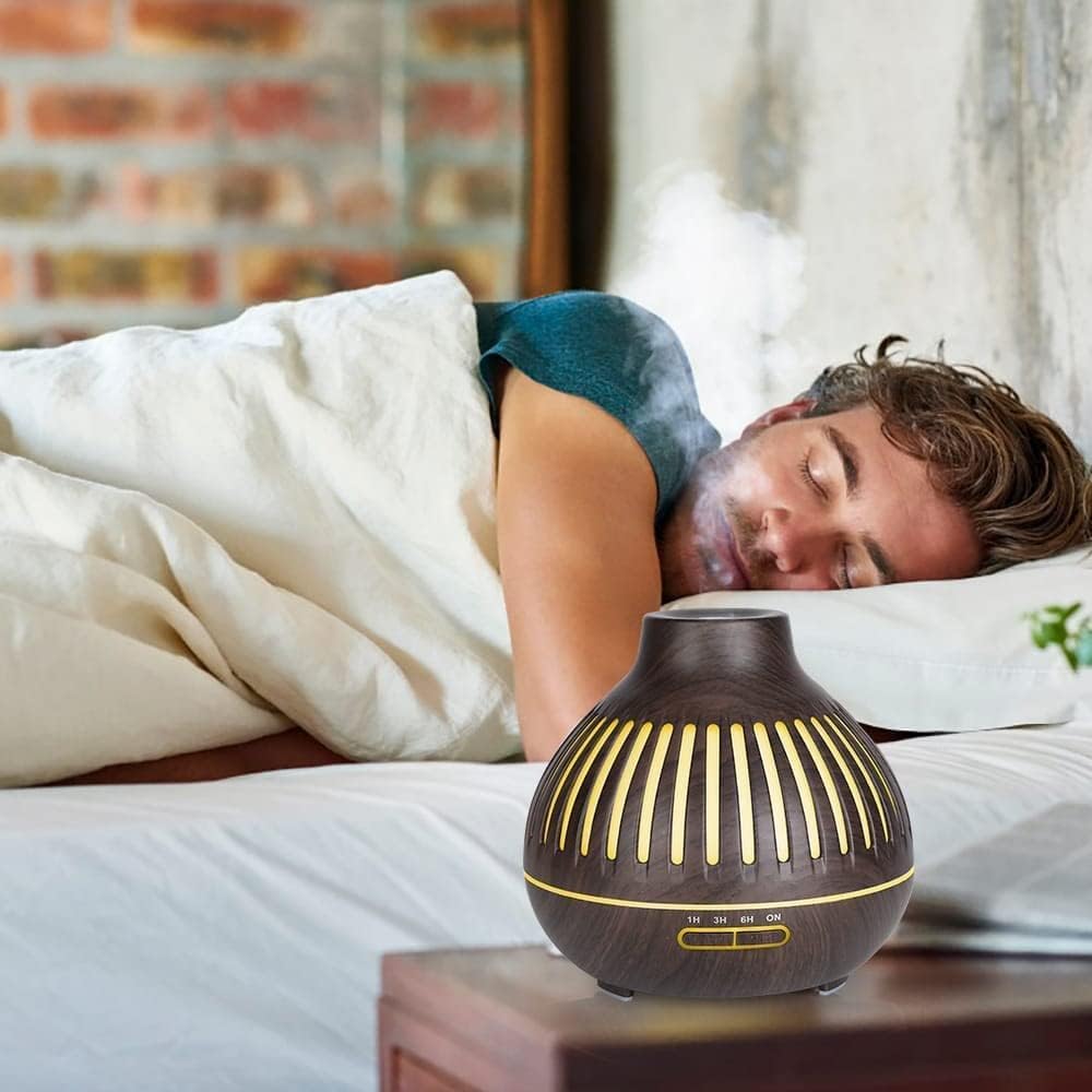 Essential Oil Diffuser, Aromatherapy Diffuser 500ml with Remote Control, 4 Timer & Auto-Off Safety Switch, 7 Color LED Lights Mode, 10 Hours Quiet Humidifier for Bedroom, Office & Home (G.Dark Brown)