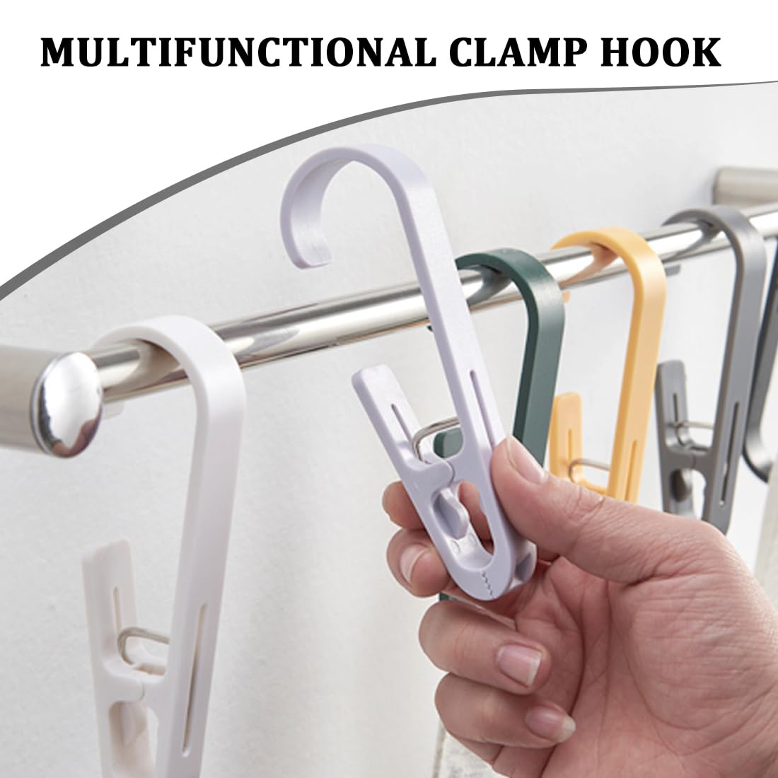 6 Ganci Con Molletta - Multiuso Per Cucina, Bagno, Tende, Bianco, Plastica Durevole - Foto 8