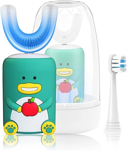 Cepillos de dientes eléctricos para niños cepillo de dientes ultrasónico en forma de U cepillo de dientes recargable para niños con 2 cabezales de