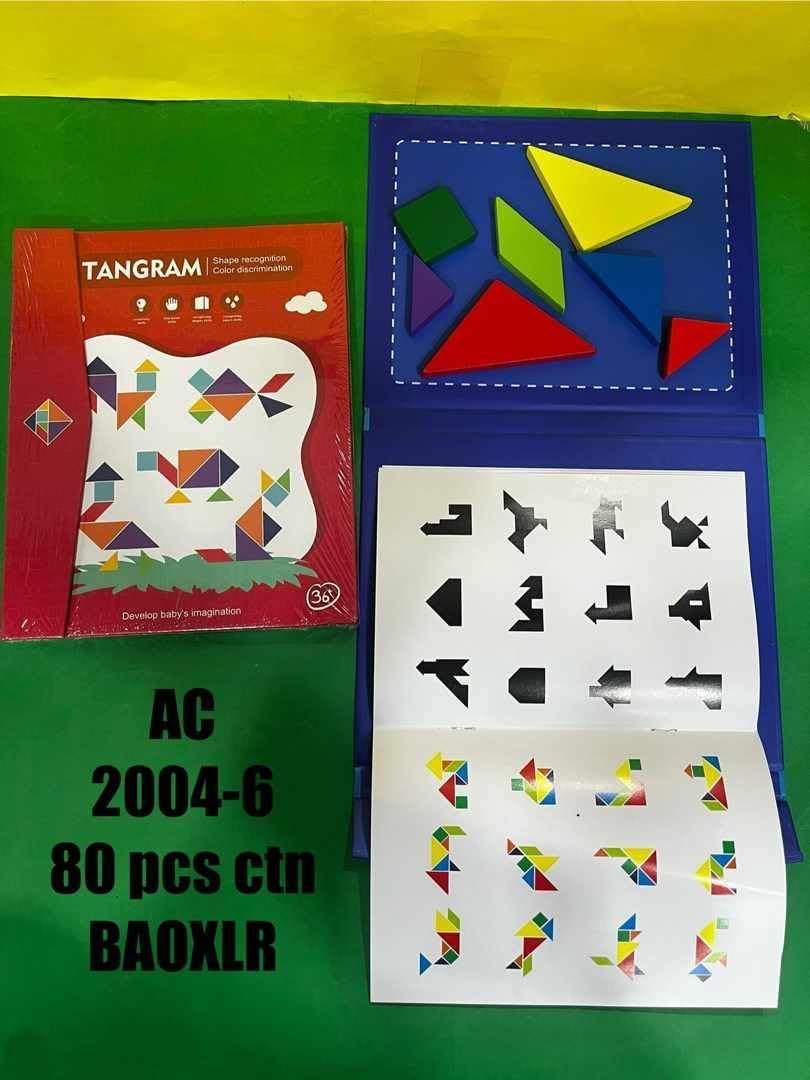 Cojuz Wooden Tangram Puzzle Book IQ Game Travel Toy for Kids 3+ 4