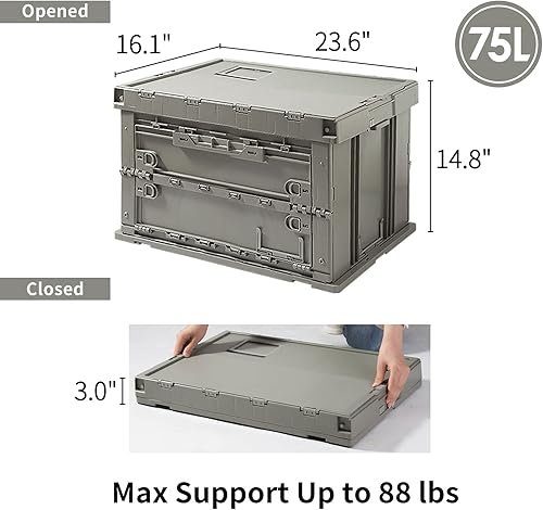 Miniatura 4 de SHIMOYAMA Contenedor de almacenamiento con tapa para el hogar, contenedor de almacenamiento de 75 litros, caja plegable para campamento, organizador