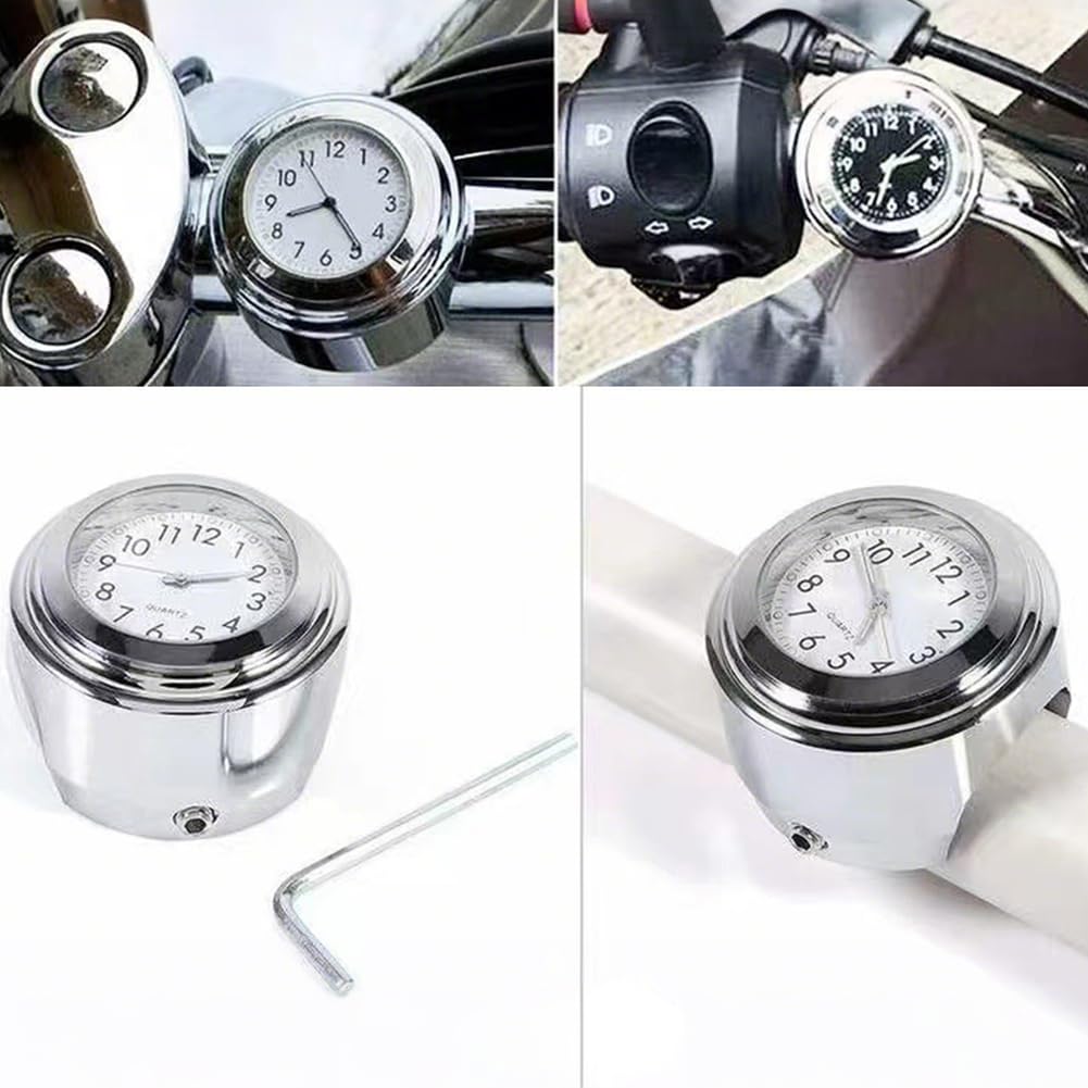 Montre pour Guidon de Moto, Horloge Moto Guidon, Thermomètre D'horloge De Motos étanche, 1 Paire 7/8" 1" étanche Universel pour Montre Horloge Et Thermomètre Température