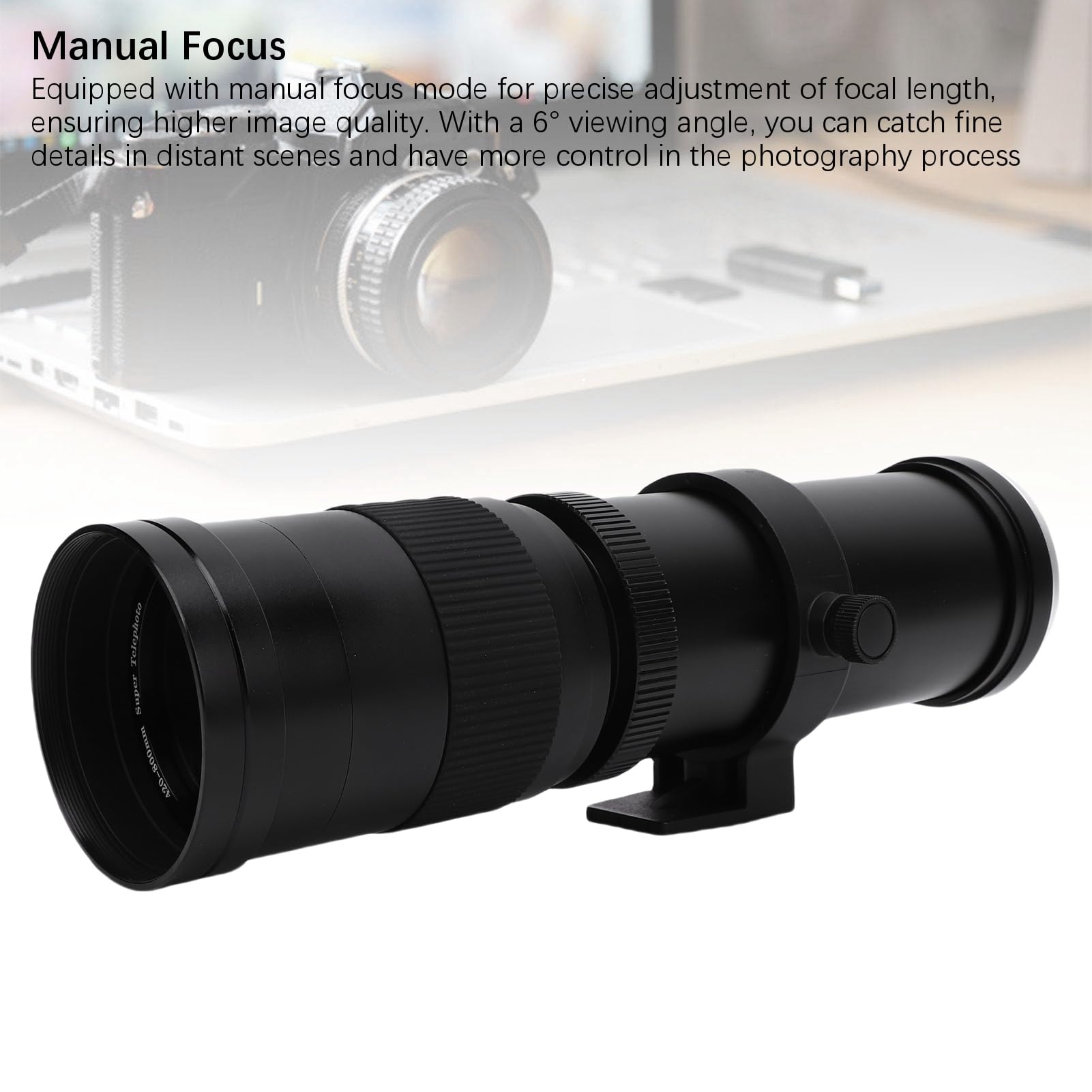 Lazmin112 420-800mm F8.3 Obiettivo Teleobiettivo Zoom, Per Attacco F Fotocamera Reflex, Messa a Fuoco Manuale, Angolo Di Visione 6°, Vetro Ottico, Rivestimento Multistrato Mc Coate (Nero)