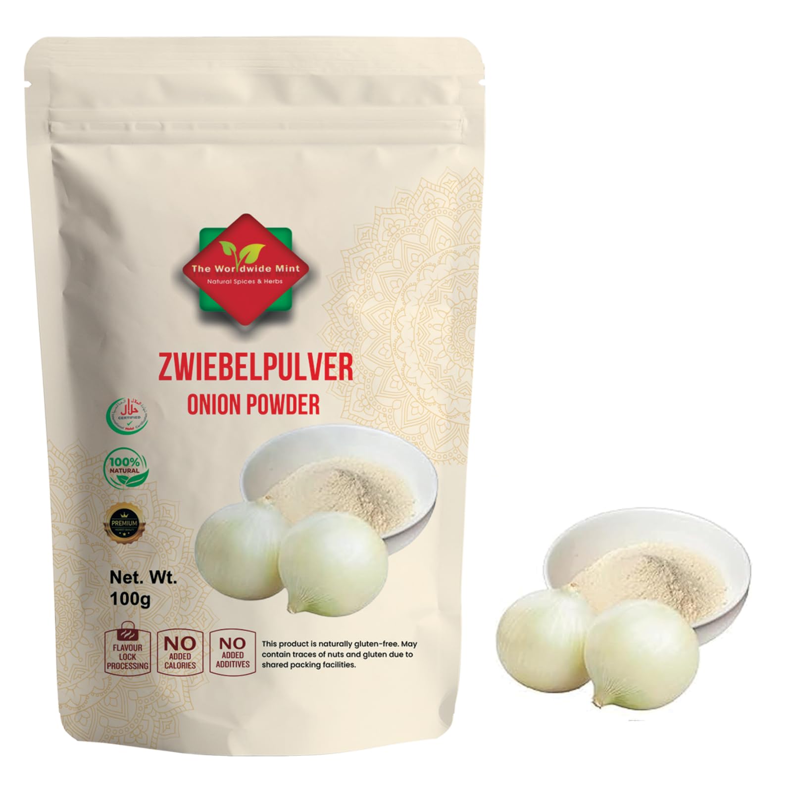Zwiebelpulver (100g/3.52oz) | Gemahlenes Pulver | Gemahlen aus ganzen getrockneten Zwiebeln | Premiumqualität | 100% Natürlich | Keine Zusatzstoffe