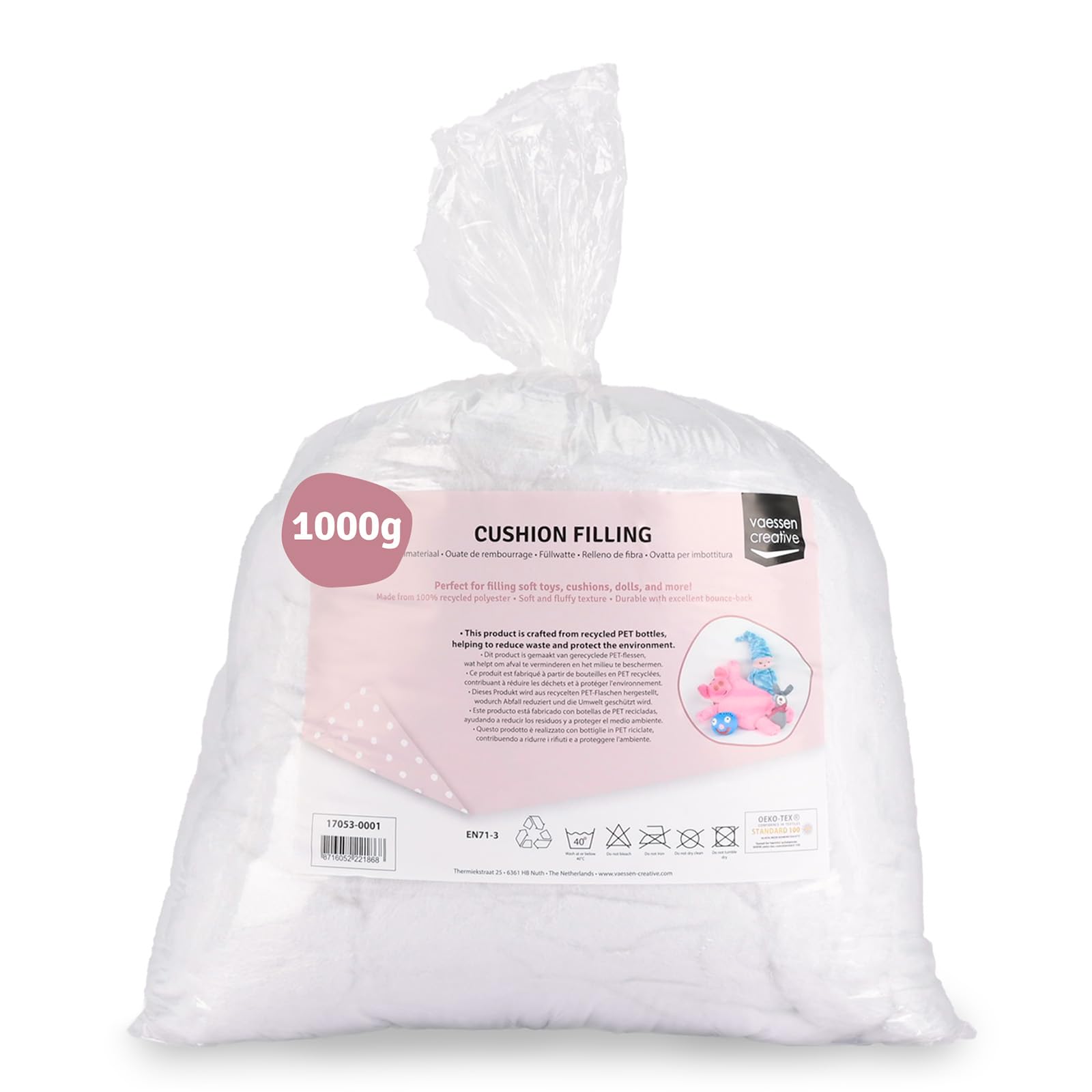 Vaessen Creative 17053-0001 Fluffy Soft White Polyester Fibrefill Filling for DIY Cuddly Toy, Cushion and Craft Stuffing, 1000 Grams, 1000gr