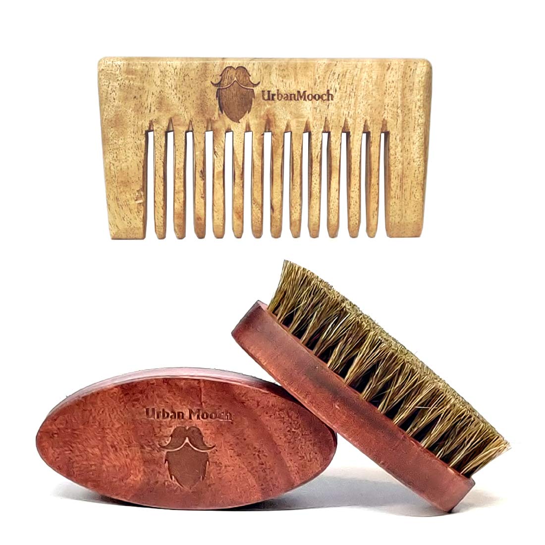 UrbanMooch Premium Beard Brush & Beard Comb Combo Kit for Men | Boar Bristles Beard Brush & Classic Neem Wood Beard & Hair Comb | For Beard Styling & Hair Care Combo Set | Made in India