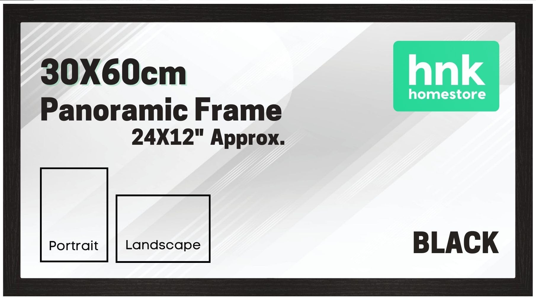 HNK Classic Picture Poster Frame, 30x60cm Black Wood Finish, Portrait & Landscape Display, 24x12" Panoramic Frame