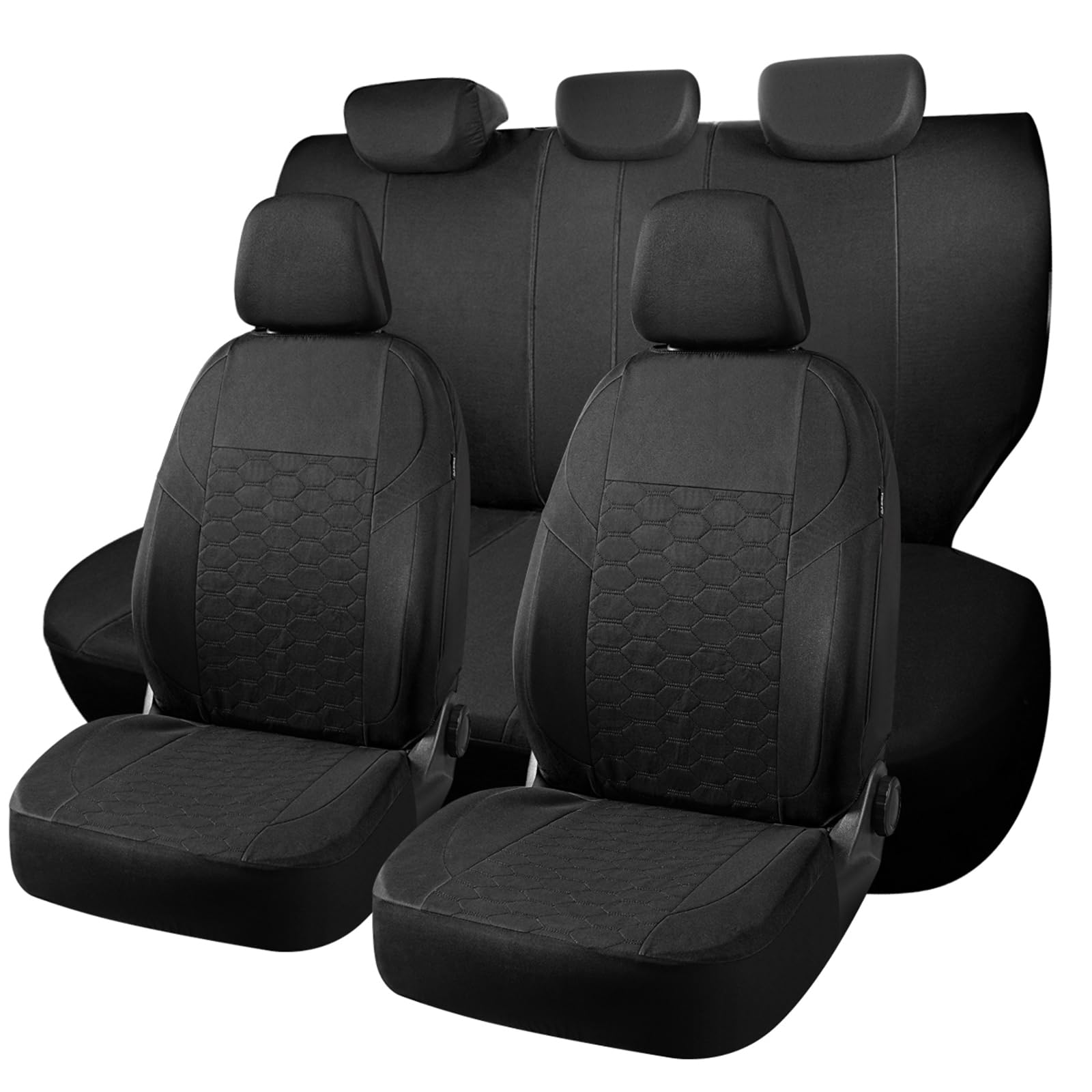 Universal Car Seat Covers Full Set For Honda E Accord CR-V CRV Civic HR-VInsight Jazz，Durable Cloth Seat Protectors with Split Bench Back Seat Covers (Black)