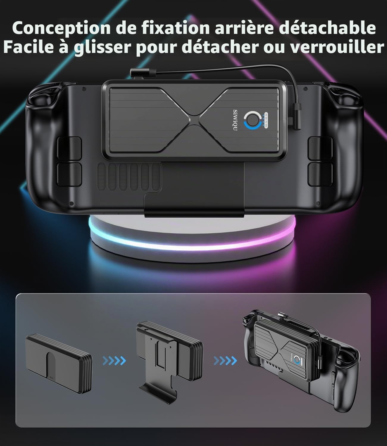SIWIQU 20000mAh Power Bank pour Steam Deck, 45W PD 3.0 Banque d'alimentation, Batteries Externes Compatible avec Switch/Samsung/iPad/Laptop avec Support Arrière Amovible et Double Câble USB-C
