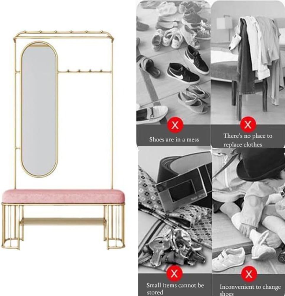 Floor-Standing Solid Wood Rotating Coat Rack，Stylish Modern Blue Leather Ottoman Bench - Upholstered Storage Stool with Armrests & Pockets for Bedroom, Entryway, & Shoe Changing (1.2m)