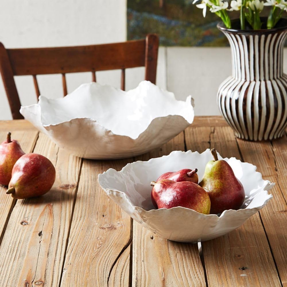 Two's Company YCH102W-S2 S/2 Freeform Ceramic Bowl (Food Safe)-Ceramic Vases, White