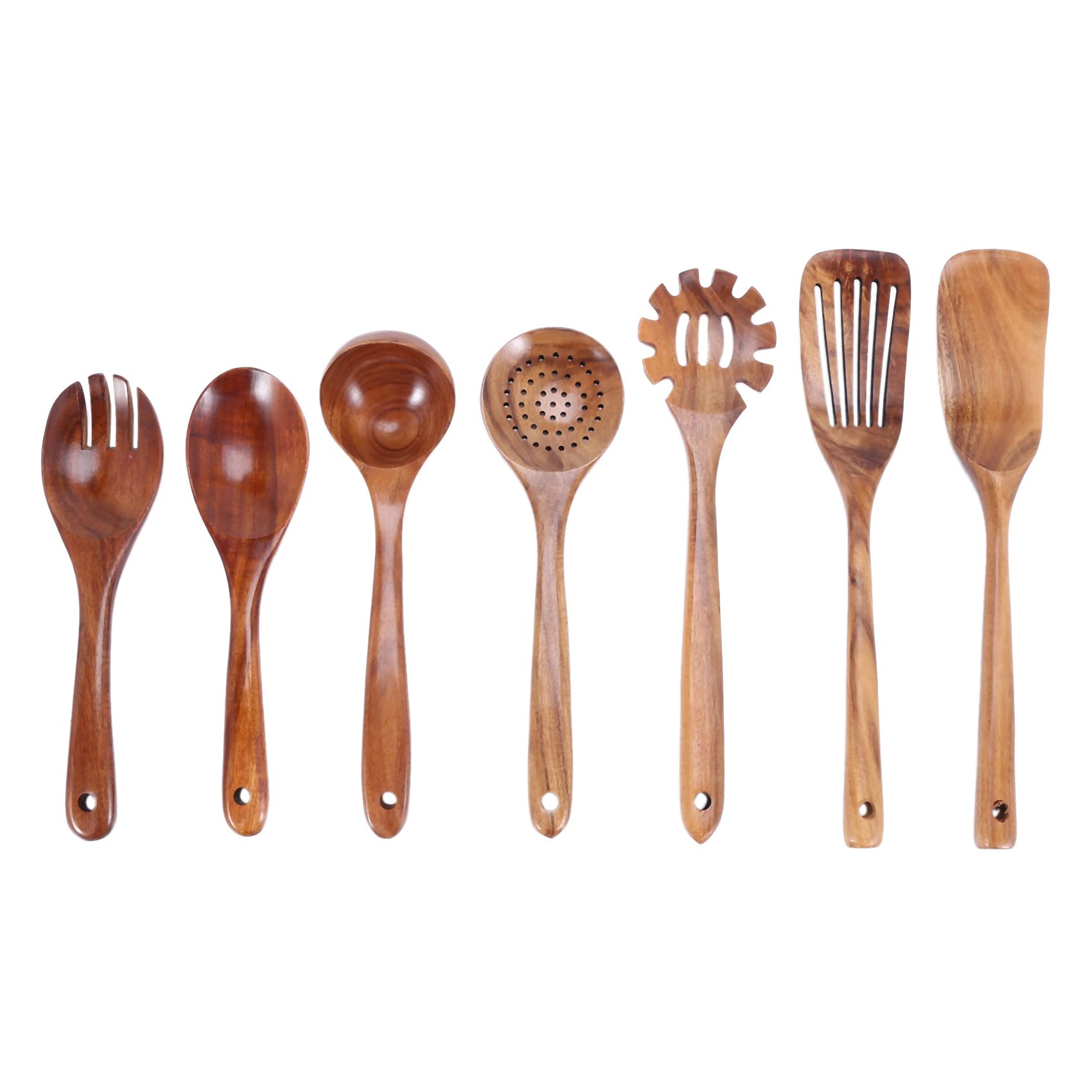 CTRLZS Wooden Kitchen Utensils Set,Wooden Spoons for Cooking Natural Teak Wood Kitchen Spatula Set for Including 7 Pack
