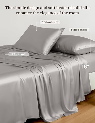 Miniatura 10 de THXSILK Juego de sábanas de 100% seda de morera  Juego de 4 sábanas de seda pura  Sábana encimera, sábana bajera de 16 pulgadas de profundidad, 2