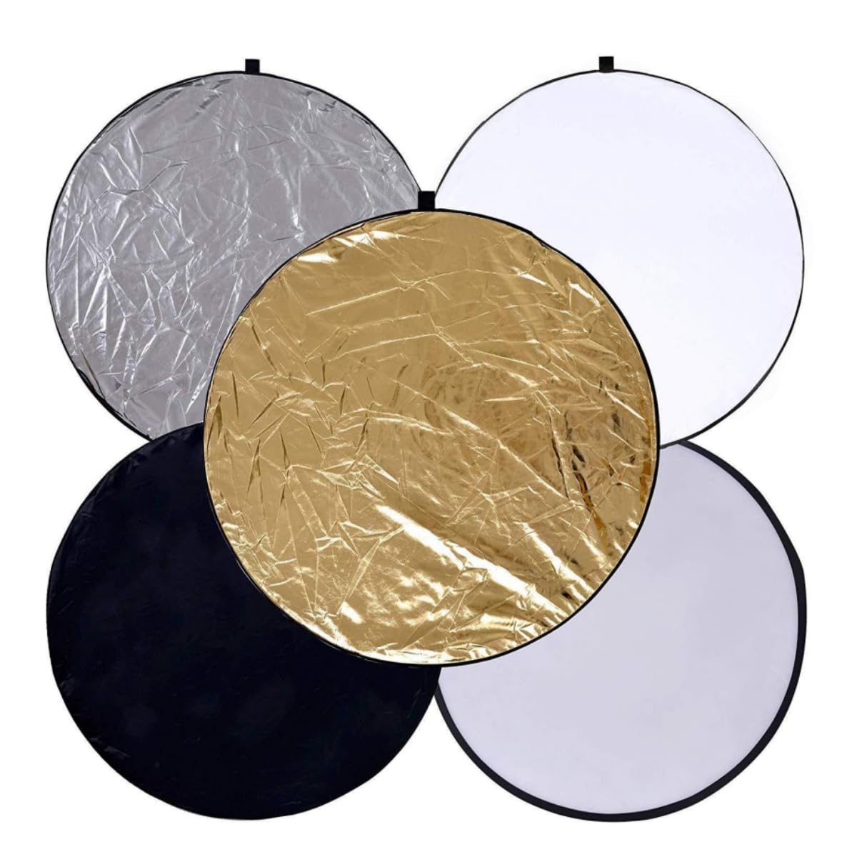 Light Reflector, 24"/60cm Portable 5 in 1 Photography Diffuser with Bag, Collapsible Round Lighting Gold/Silver/White/Black/Translucent with Handle for Photo Studio Portrait & Outdoor Shooting