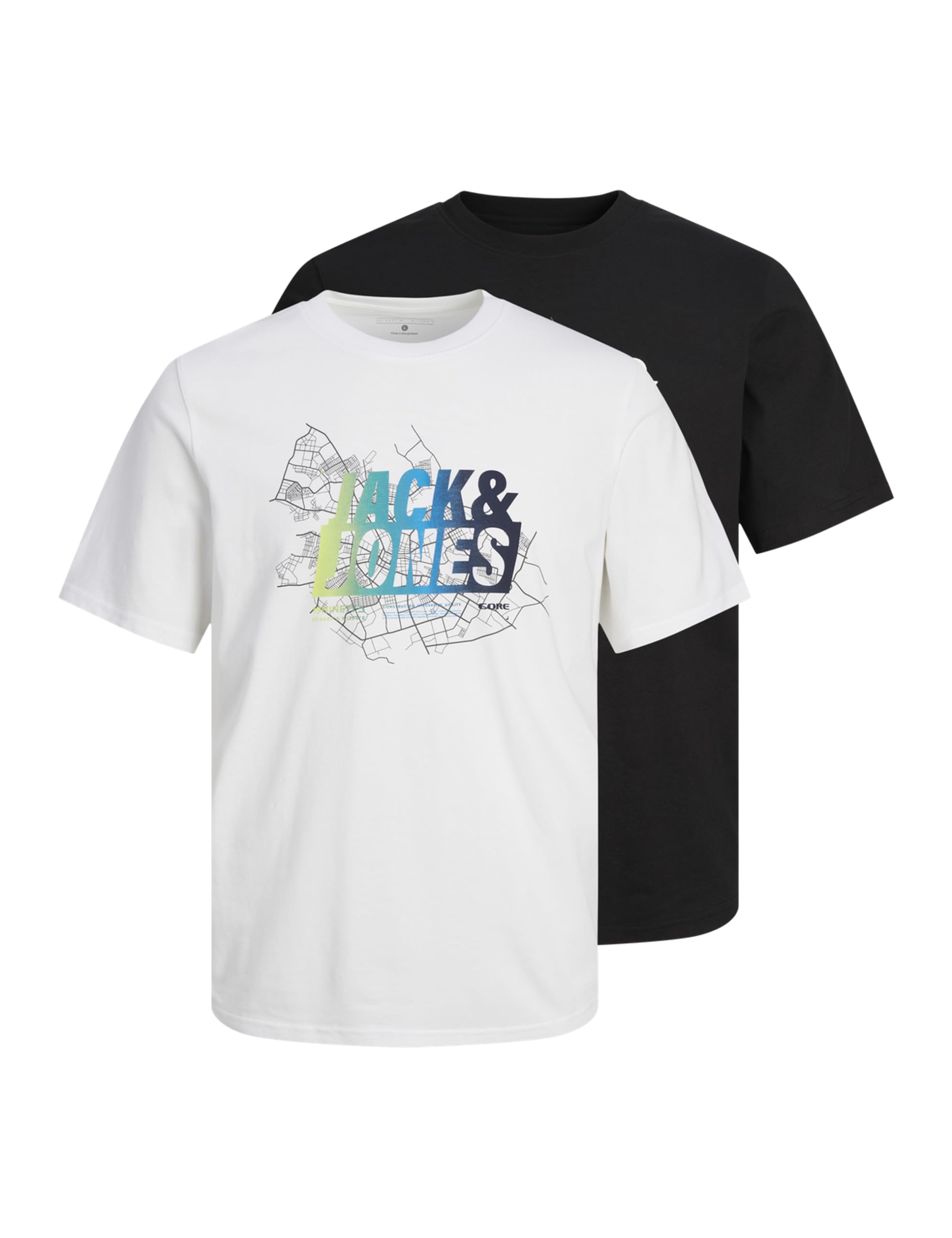 Jack & Jones Jcomap Summer Logo tee SS Crew 2pk MP Camiseta, Negro/Pack:w. White, M (Pack de 2) para Hombre