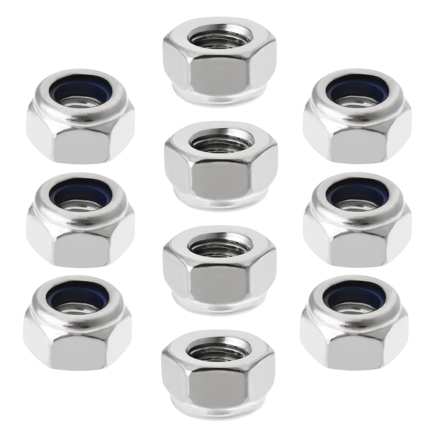 Yinpecly M8 X 1.25mm Nylon Insert Lock Nuts - 316 Stainless Steel, Pack Of 10 - View #2