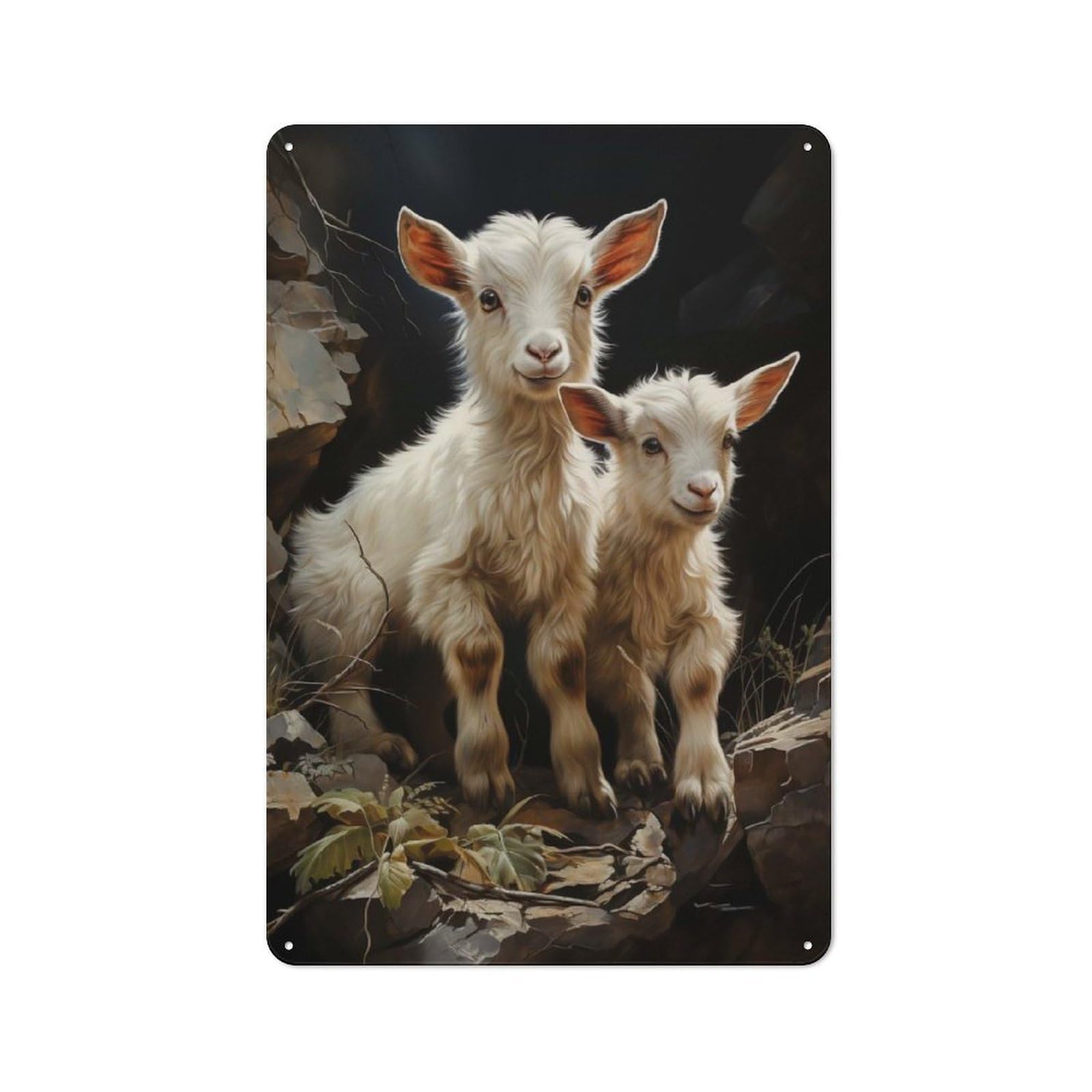 Junmoney Goat Baby Goats Farm Rustic Tin Wall Sign 30X20cm Featuring Bistro Wall Plaque For Restaurant, Kitchen, Counter Or Breakfast Nook