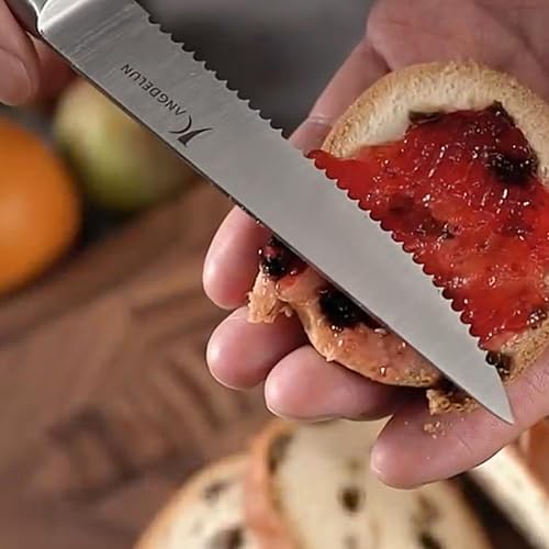 Miniatura 9 de Natura Series - Juego de 6 cuchillos dentados para carne de 4.5 pulgadas, acero inoxidable de alto carbono, mango de madera amarillo