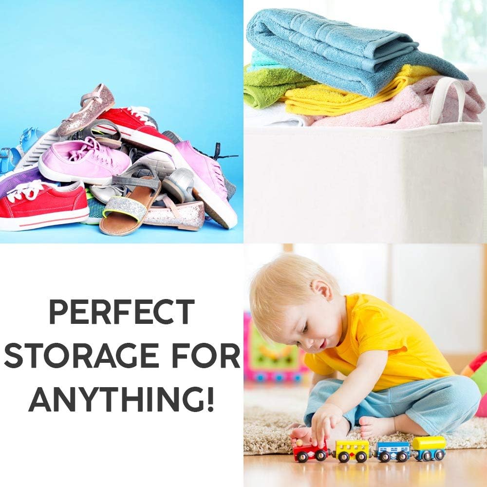 Every Deco Rectangular Storage Bin Laundry Basket with Handles Fold-able Collapsible Toys Clothes Books Magazines Arts and Crafts - 15.7" x 11.8" x 15.7" - White