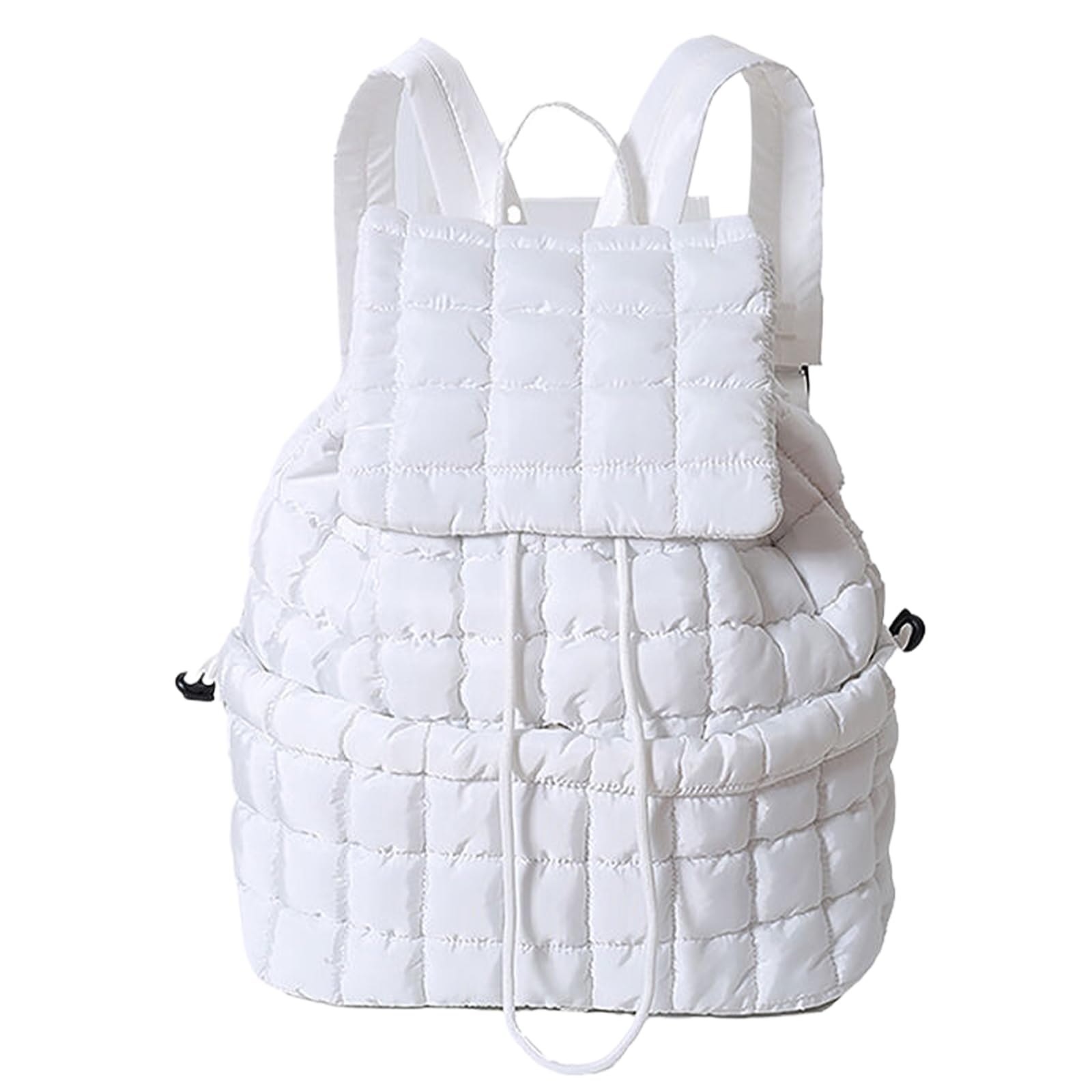 OWGSEE Quilted Backpack For Women Lightweight Trendy Puffer Cotton Top Flap Drawstring Backpack Travel Cloud Gym Bag (White)
