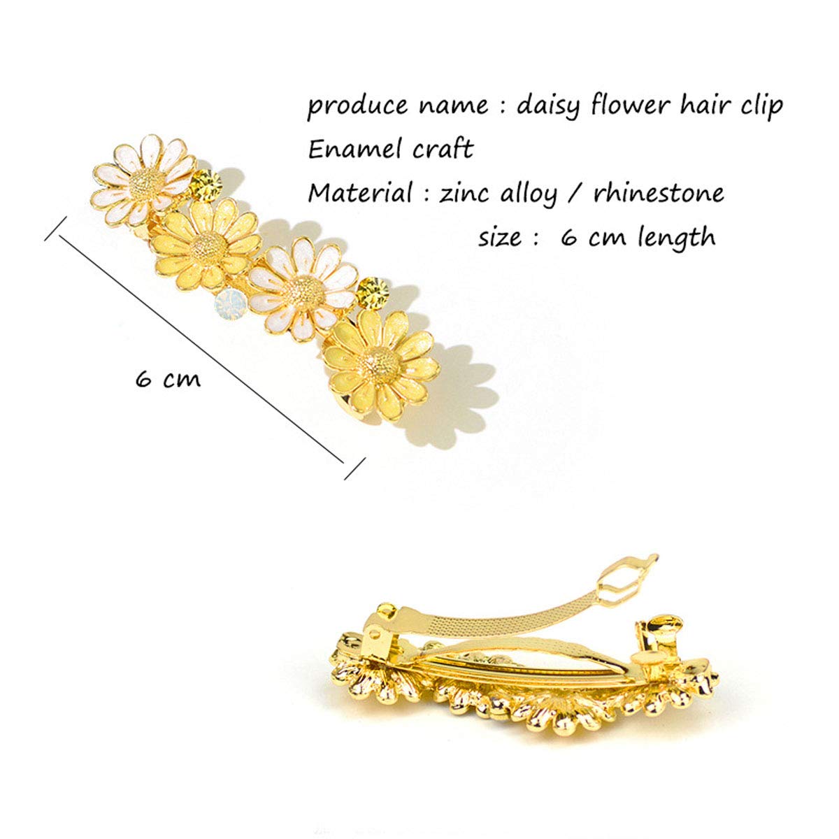 Gold Daisy Metal Enamel Hair Clip White Daisy Large Flower Hair Claw Clip | Gold Metal Hair  main image 2