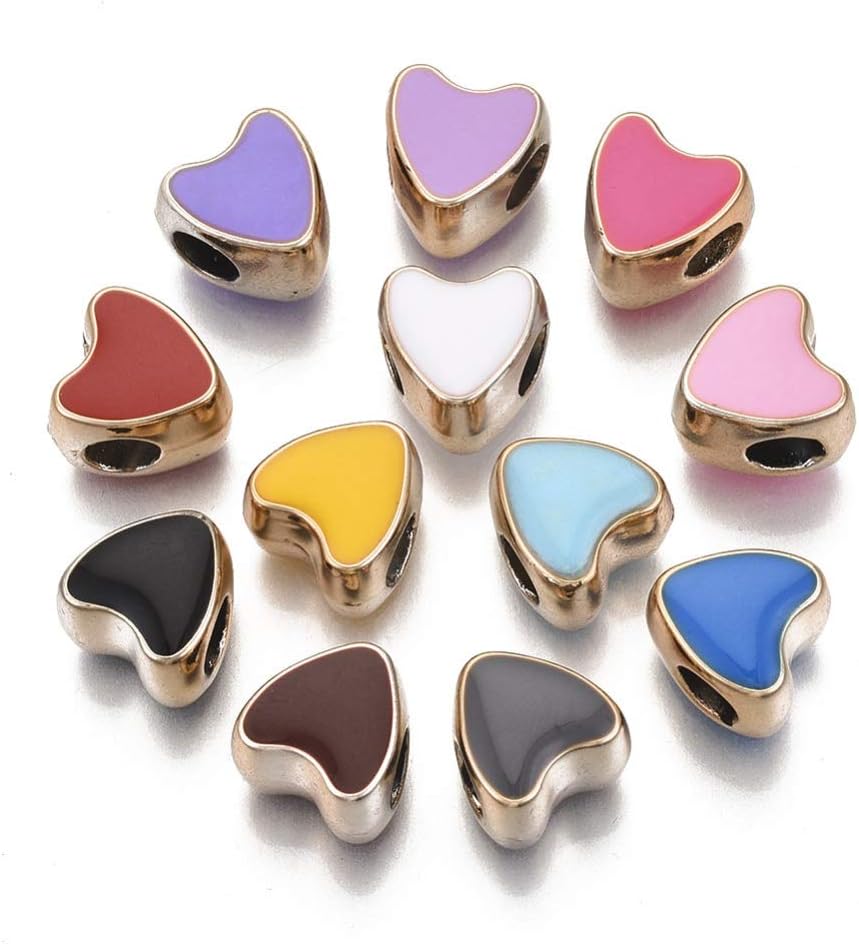 DanLingJewelry 100Pcs Random Enamel Love Heart European Large Hole Beads Acrylic Heart Loose Spacer Beads for DIY Bracelet Jewelry Making - Image 2
