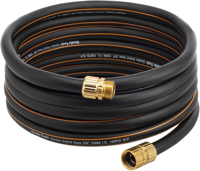 Manguera de jardín híbrida Giraffe de 5/8" x 25 pies, longitud personalizada, sin dobleces, manguera flexible a prueba de fugas con accesorios macho a hembra, 600 PSI de ráfaga | Longitud personalizada, sin dobleces, flexible, manguera de agua a prueba de fugas, 600 PSI de ráfaga