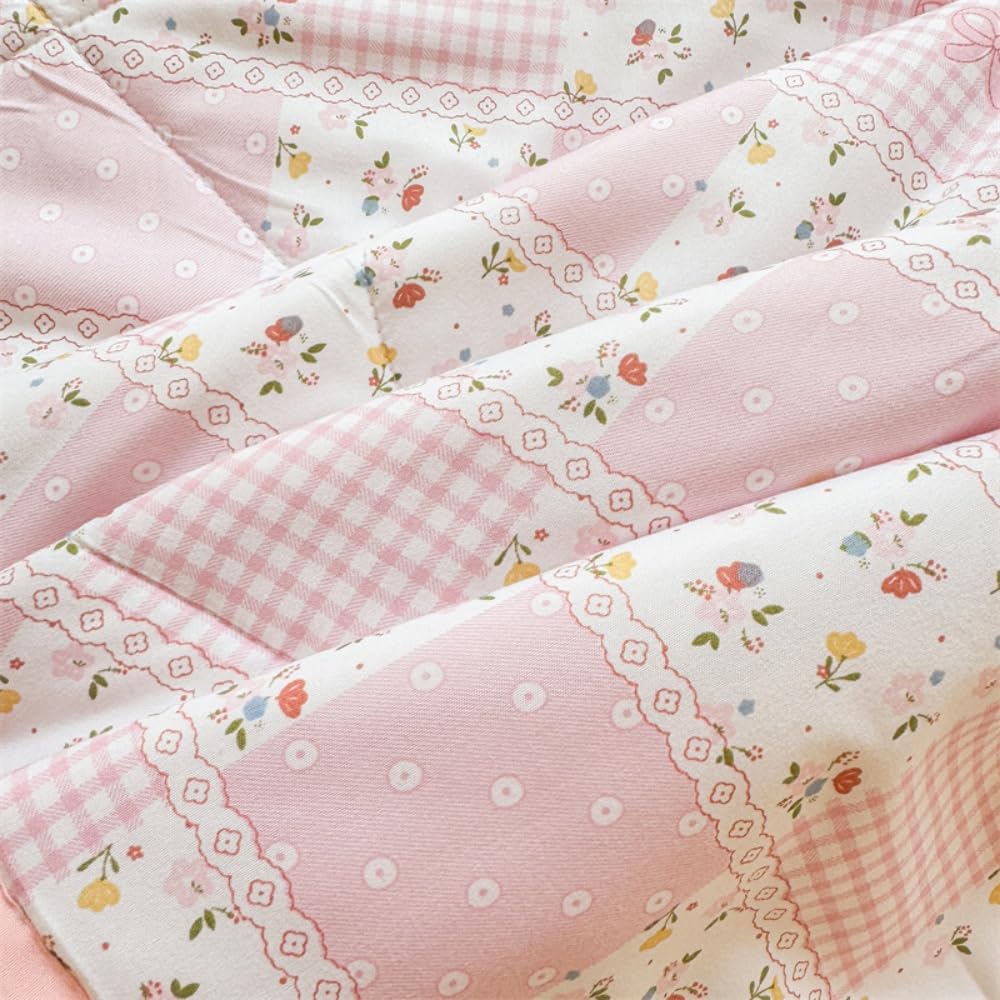Trapuntino Copriletto Estivo Primaverile, Trapunta Leggera, Fiori Copriletto Trapuntato Cotone per Letto Singolo Letto Matrimoniale (Rosa chiaro,150x200)